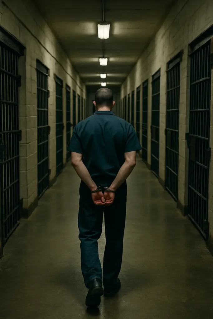 Prison corridor with a lone inmate as Death Row Inmate Exposes Serial Killer Cold Cases