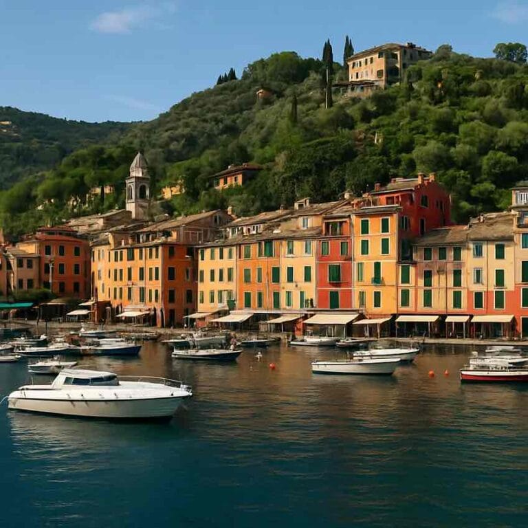 Colorful harbor view of Portofino, Italy, symbolizing the charm of the town known for its Weird Laws in Portofino that regulate tourist behavior.
