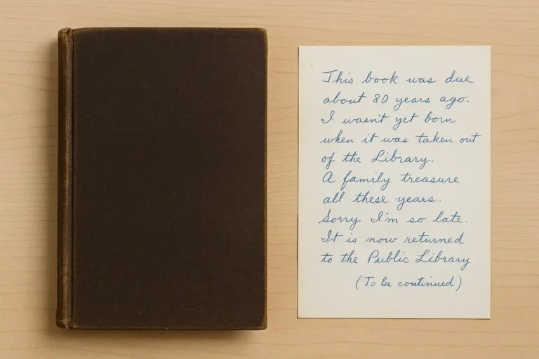 Old library book with handwritten note