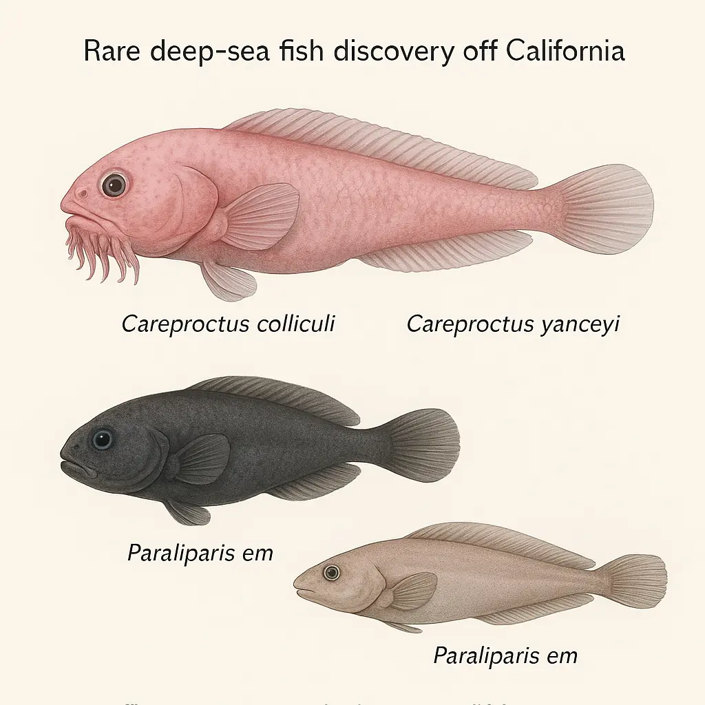 Rare sea creature spotted: three newly discovered deep-sea snailfish species off California.