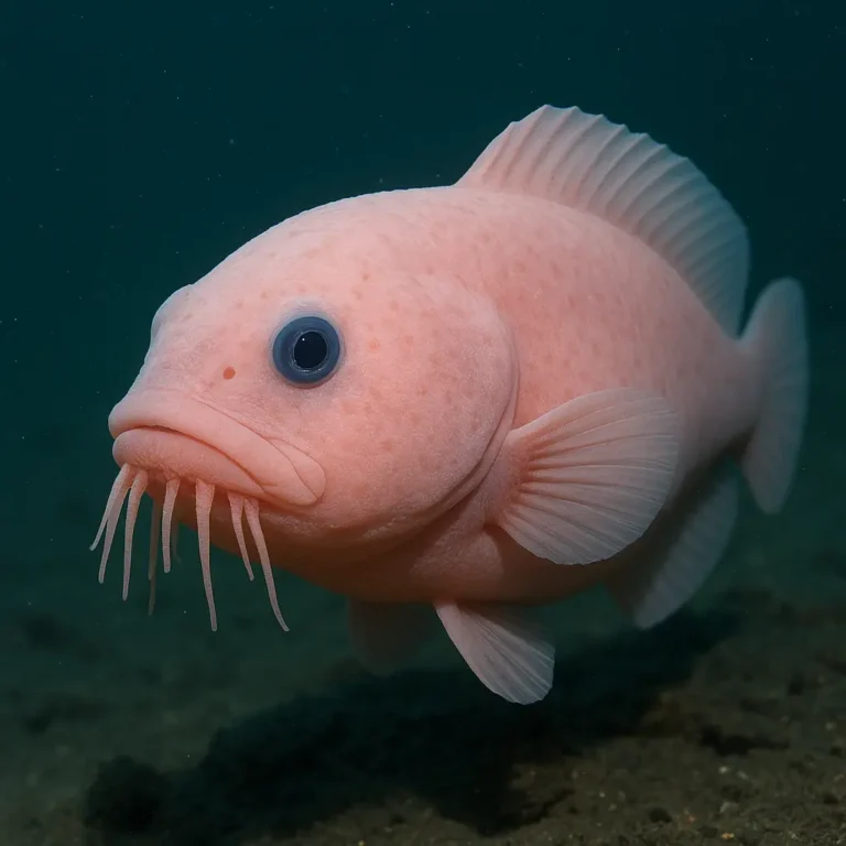 Rare sea creature spotted: pink snailfish with beard-like appendages at 3,300 meters depth.