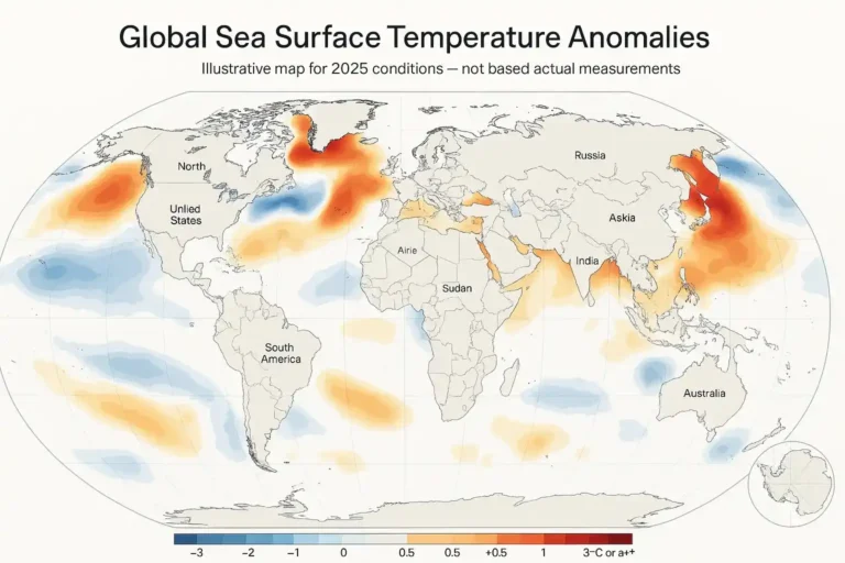 Map of global sea surface temperature anomalies caused by ocean warming
