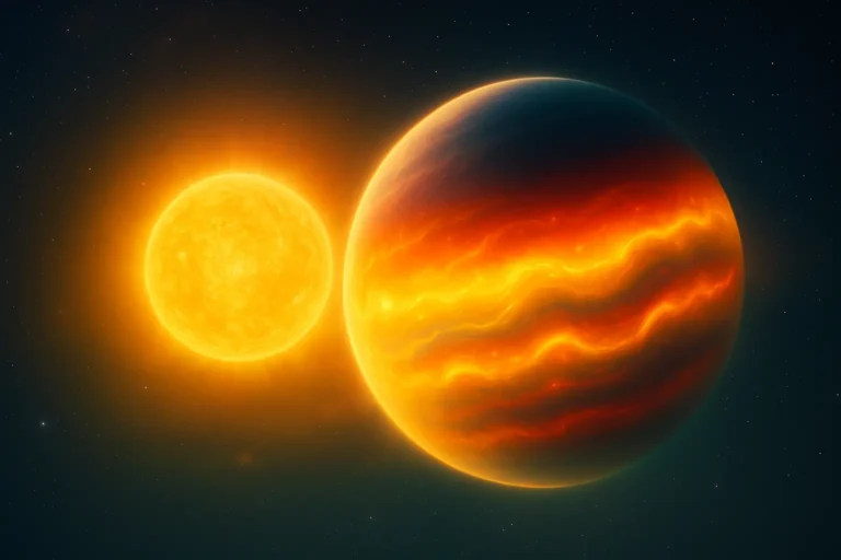 Illustration of a strange alien world orbiting its star